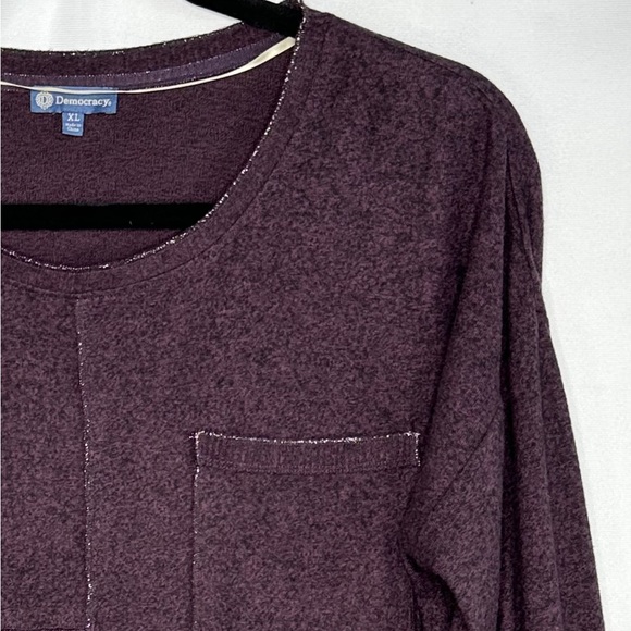 Democracy NWT Plum Marled Sweater‎ Metallic Trim Scoop Neck Y2K Streetwear Sz XL - Picture 3 of 8